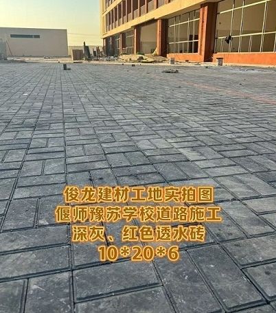 偃師豫蘇學校道路施工 深灰、紅色透水磚 10*20*6